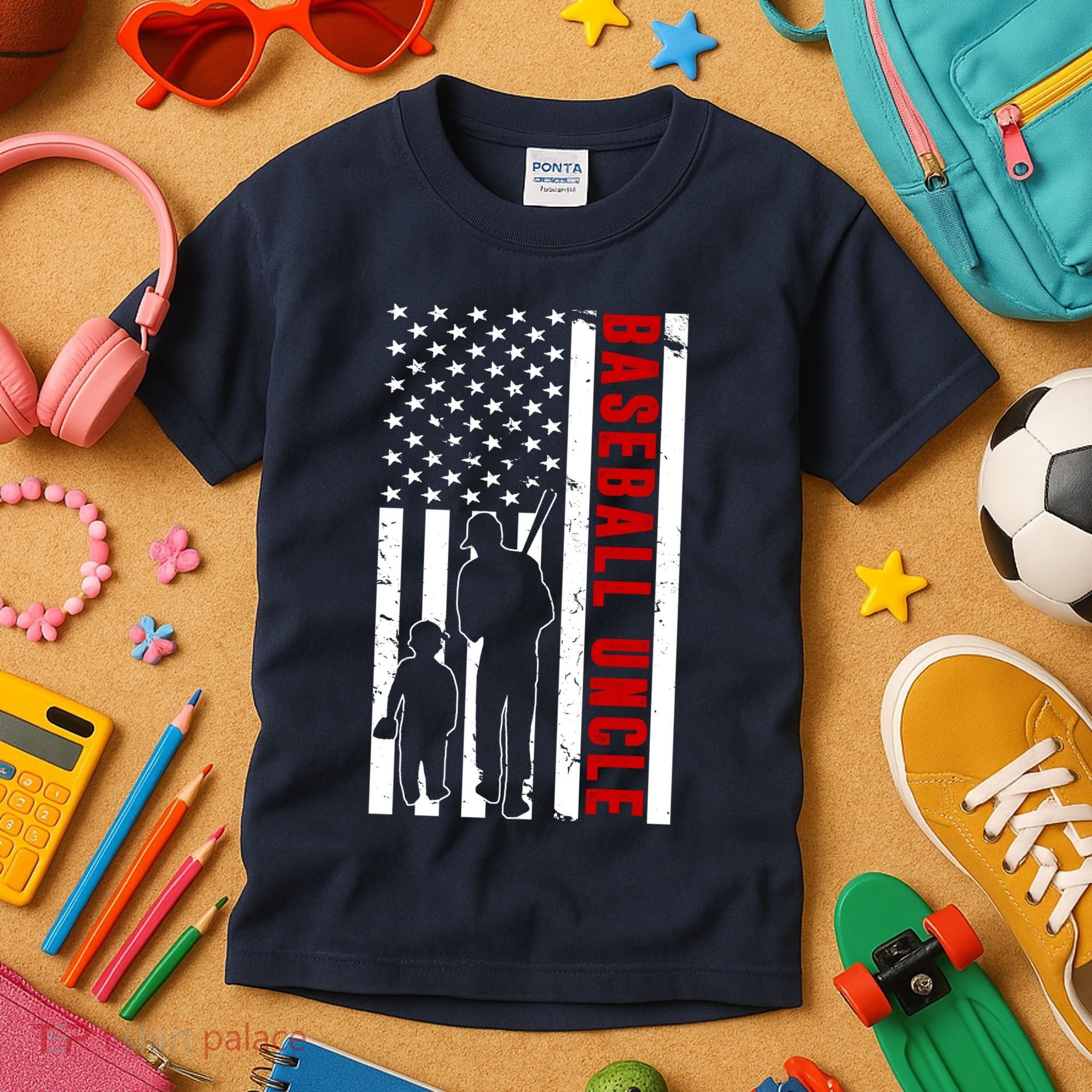 Baseball Uncle USA Flag Kids T-Shirt