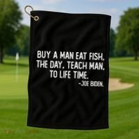 Buy A Man Eat Fish Joe Biden Scrambled Quote Golf Towel thumb 1