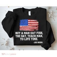 Buy A Man Eat Fish Joe Biden USA American Flag Sweatshirt thumb 2
