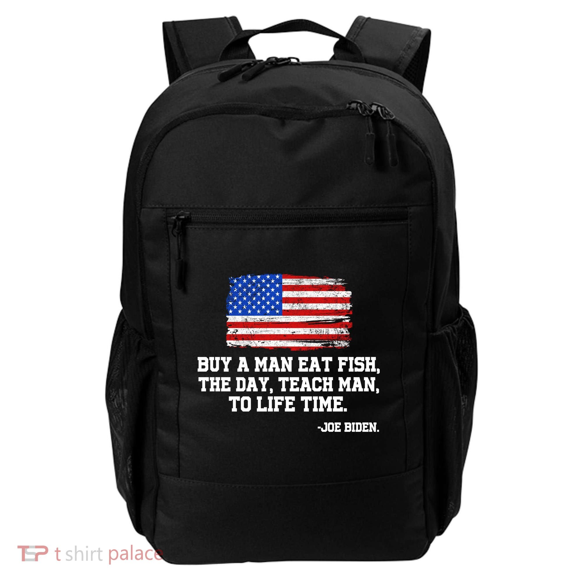 Buy A Man Eat Fish Joe Biden USA American Flag Backpack
