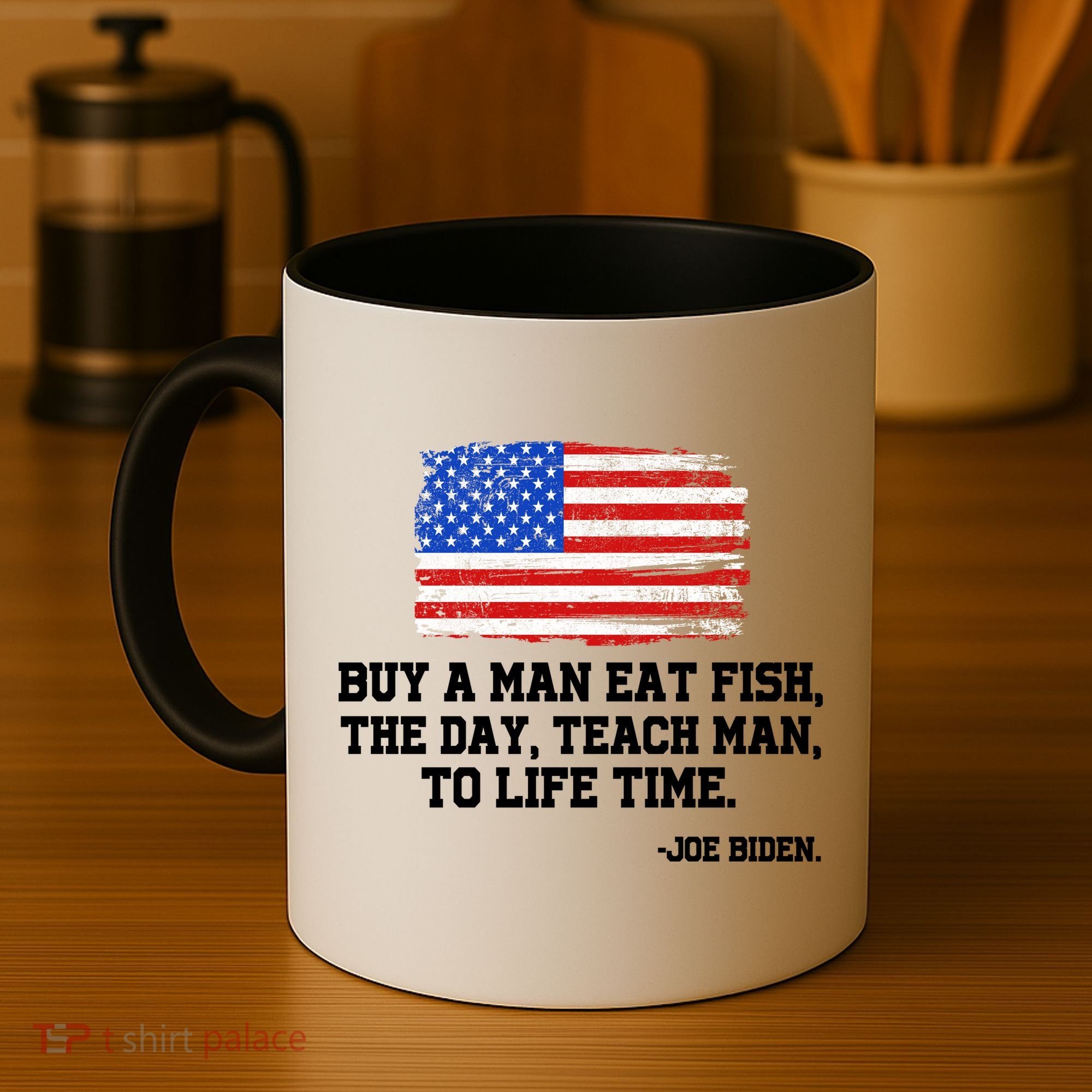 Buy A Man Eat Fish Joe Biden USA American Flag Coffee Mug