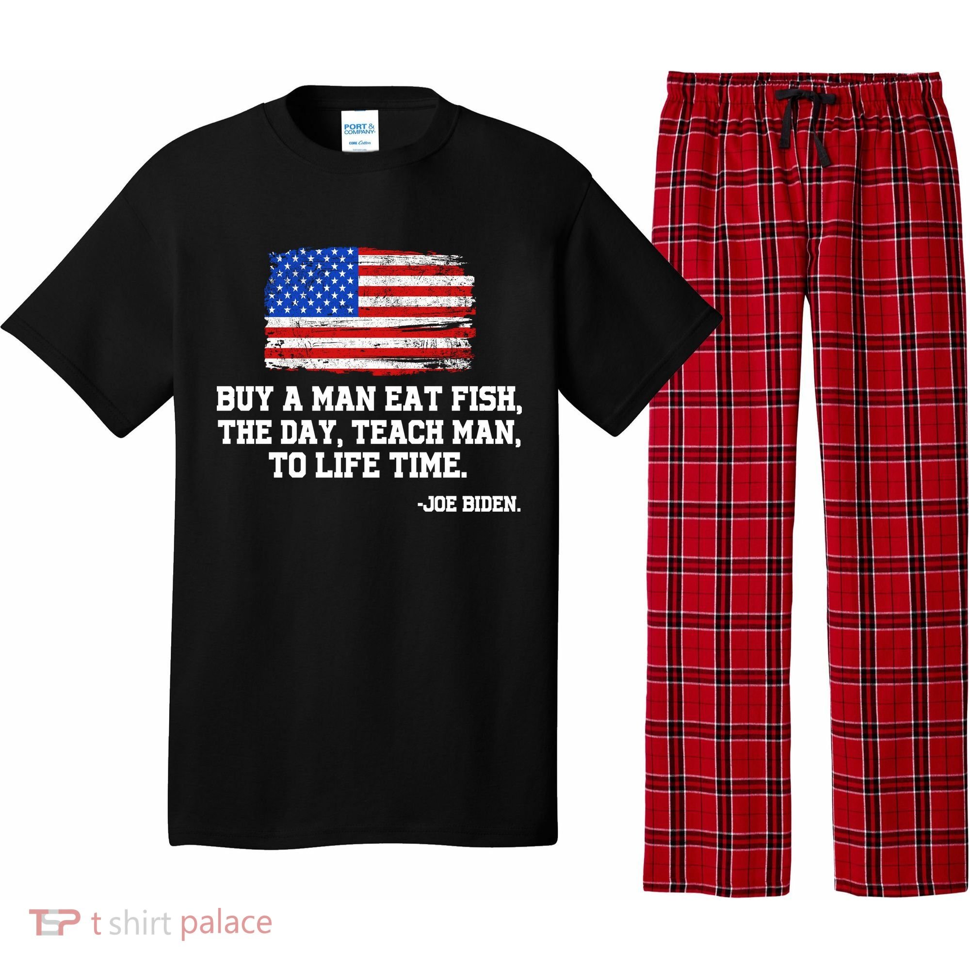 Buy A Man Eat Fish Joe Biden USA American Flag Pajama Set