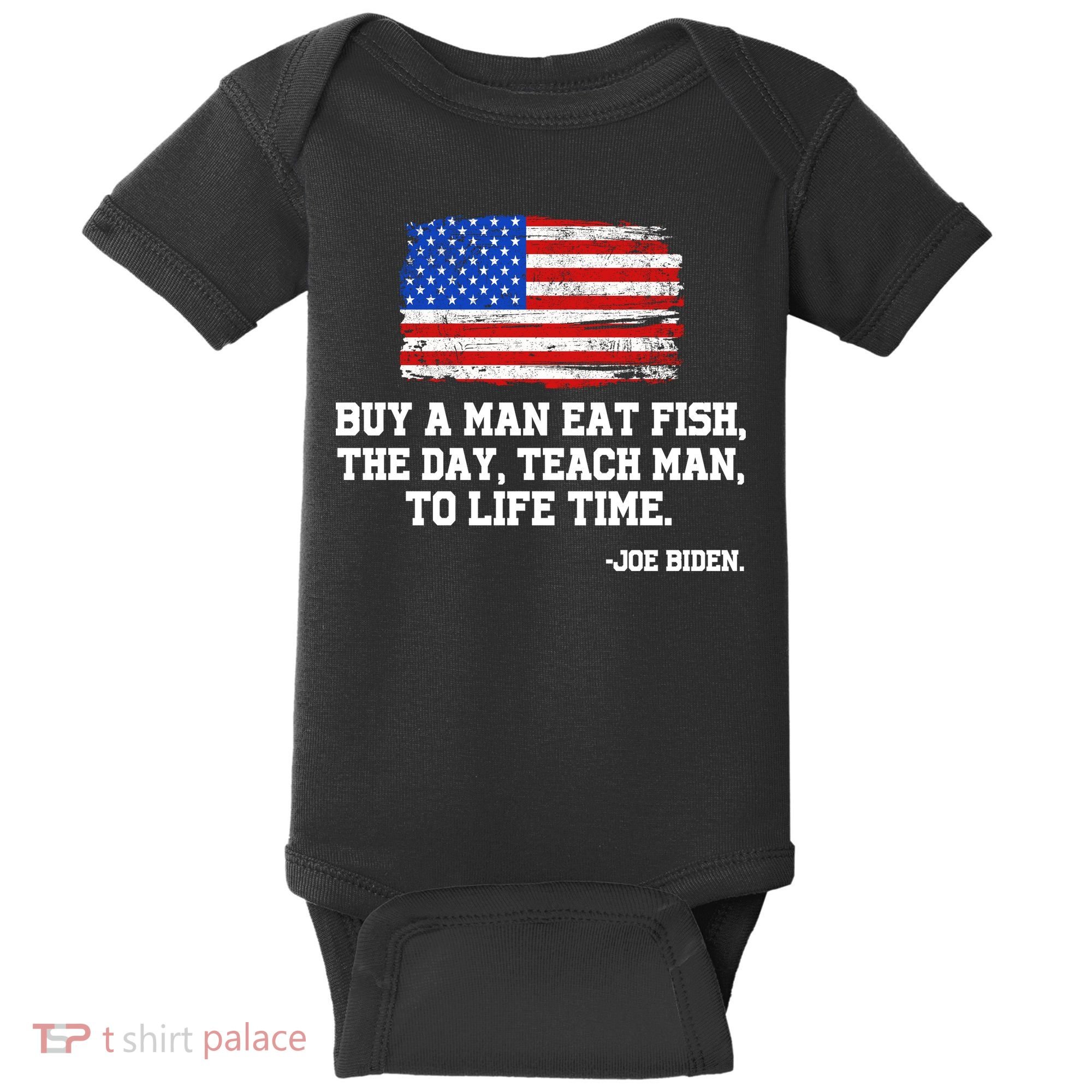 Buy A Man Eat Fish Joe Biden USA American Flag Baby Bodysuit