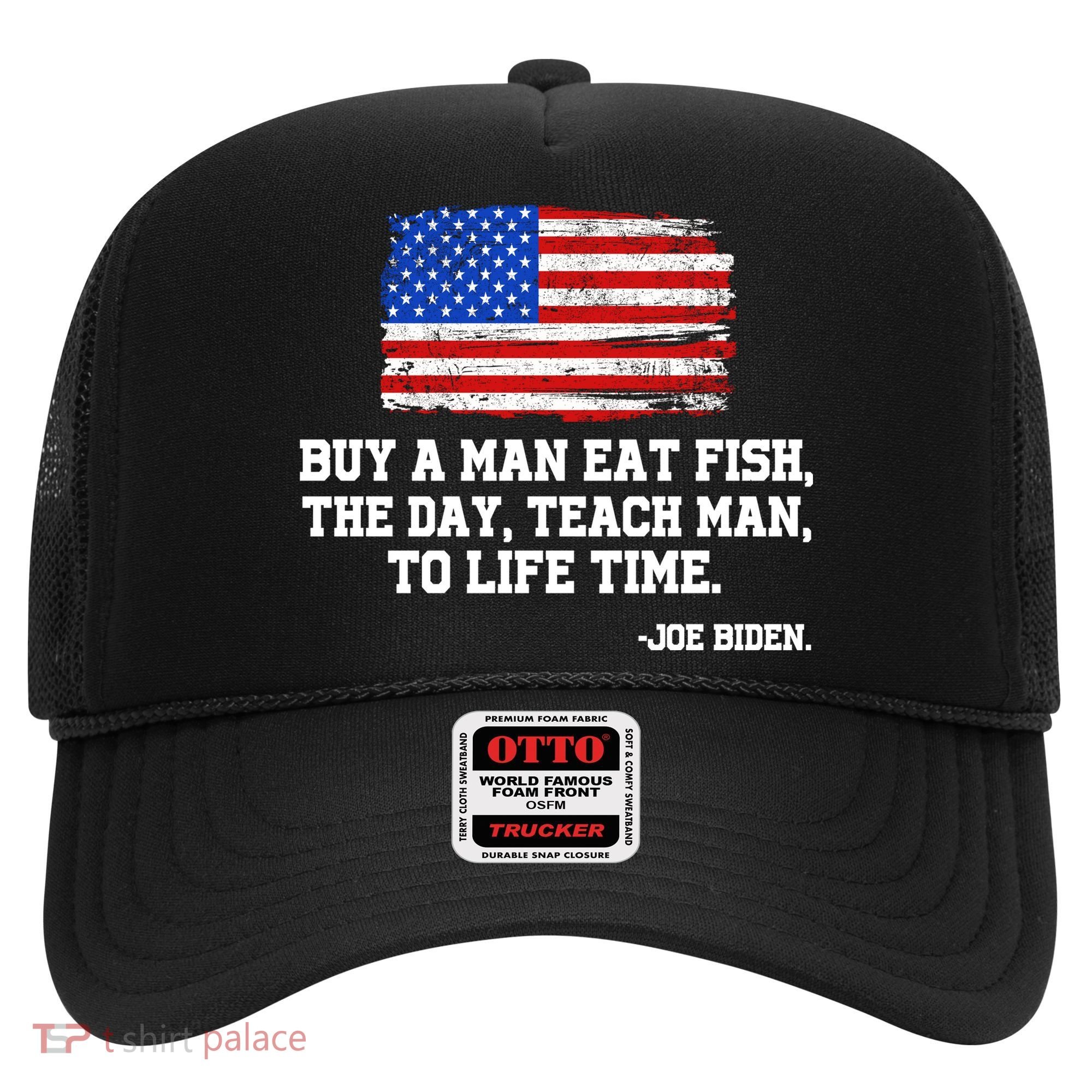 Buy A Man Eat Fish Joe Biden USA American Flag Hat