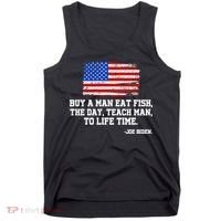 Buy A Man Eat Fish Joe Biden USA American Flag Tank Top thumb 0