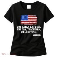 Buy A Man Eat Fish Joe Biden USA American Flag Women's T-Shirt thumb 0