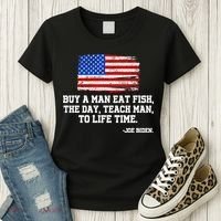 Buy A Man Eat Fish Joe Biden USA American Flag Women's T-Shirt thumb 3