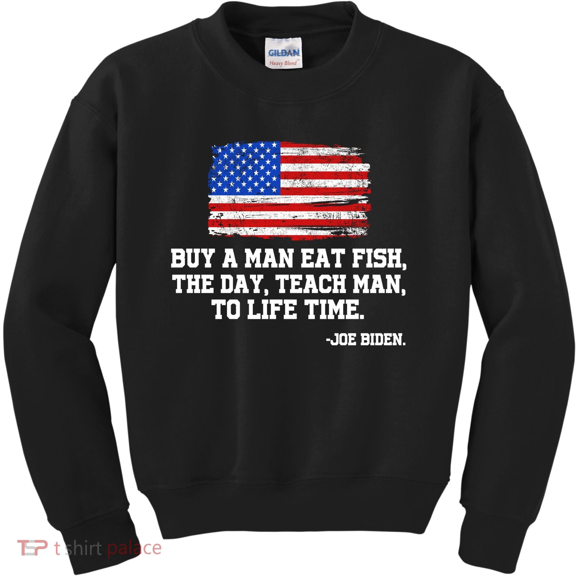 Buy A Man Eat Fish Joe Biden USA American Flag Kids Sweatshirt