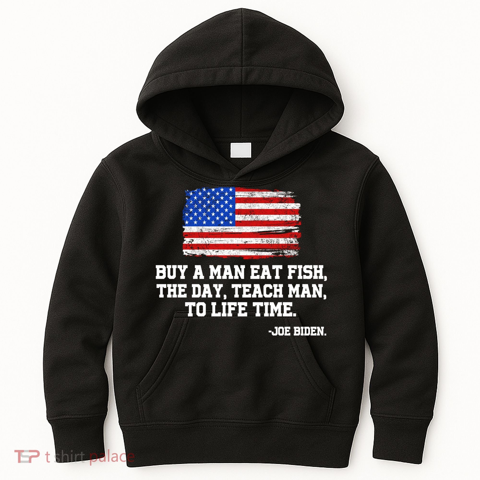 Buy A Man Eat Fish Joe Biden USA American Flag Kids Hoodie