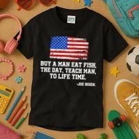 Buy A Man Eat Fish Joe Biden USA American Flag Kids T-Shirt thumb 3
