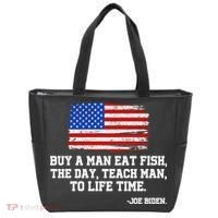 Buy A Man Eat Fish Joe Biden USA American Flag Tote Bag thumb 0
