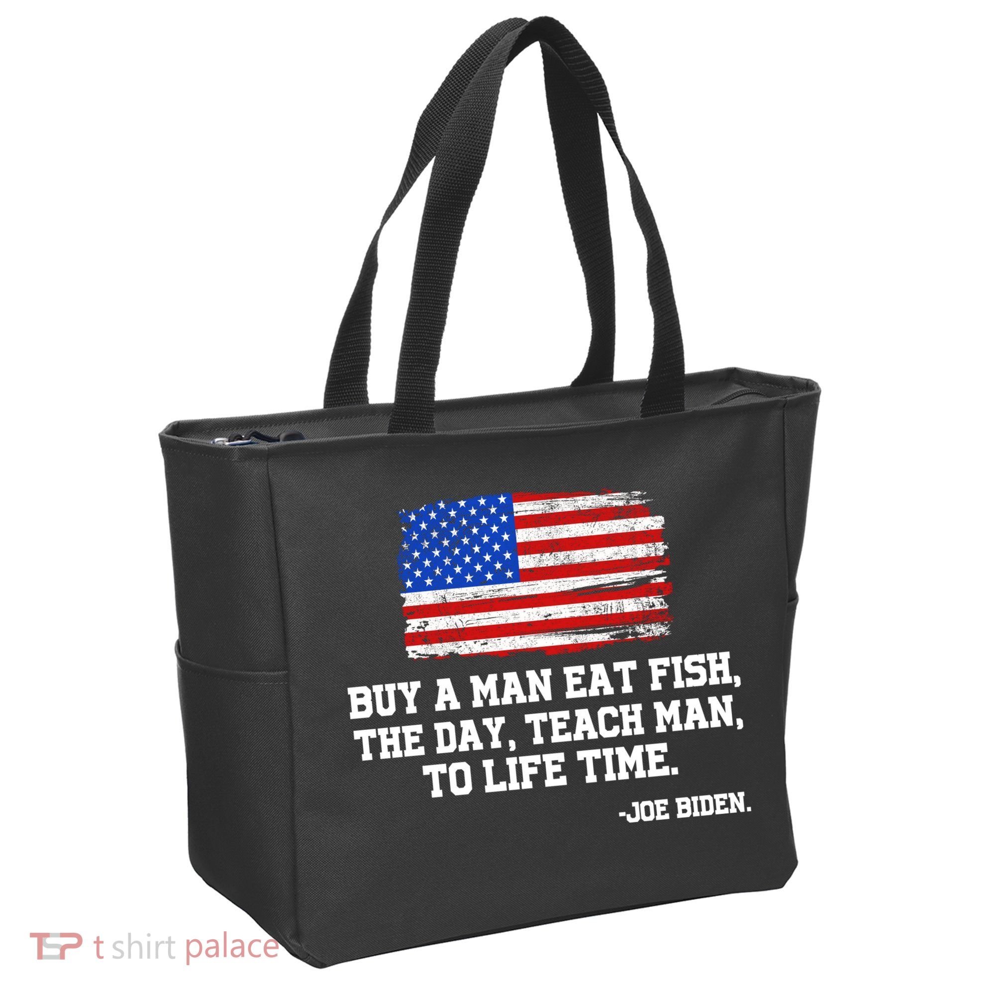 Buy A Man Eat Fish Joe Biden USA American Flag Tote Bag