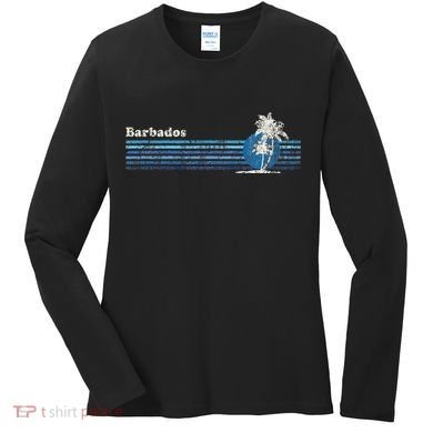 Barbados Vintage 80s Palm Trees Sunset Women's Long Sleeve Shirt