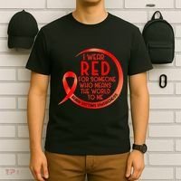 Burn Victims Awareness Red Ribbon I Wear Red For Someone Who T-Shirt thumb 6