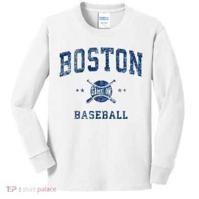 Boston Vintage Baseball Throwback Kids Long Sleeve Shirt