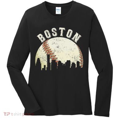 Boston Vintage Baseball Distressed Retro Women's Long Sleeve Shirt