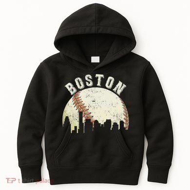 Boston Vintage Baseball Distressed Retro Kids Hoodie