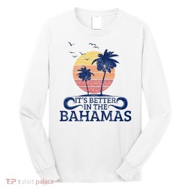 Bahamas Vintage Beach Palm Trees Sunset Vacation Souvenir Long Sleeve Shirt