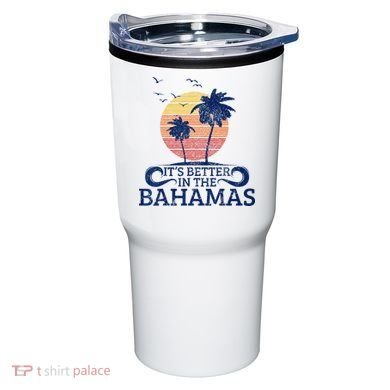 Bahamas Vintage Beach Palm Trees Sunset Vacation Souvenir Tumbler