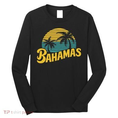 Bahamas Vacation Beach Palm Retro Tropical Long Sleeve Shirt