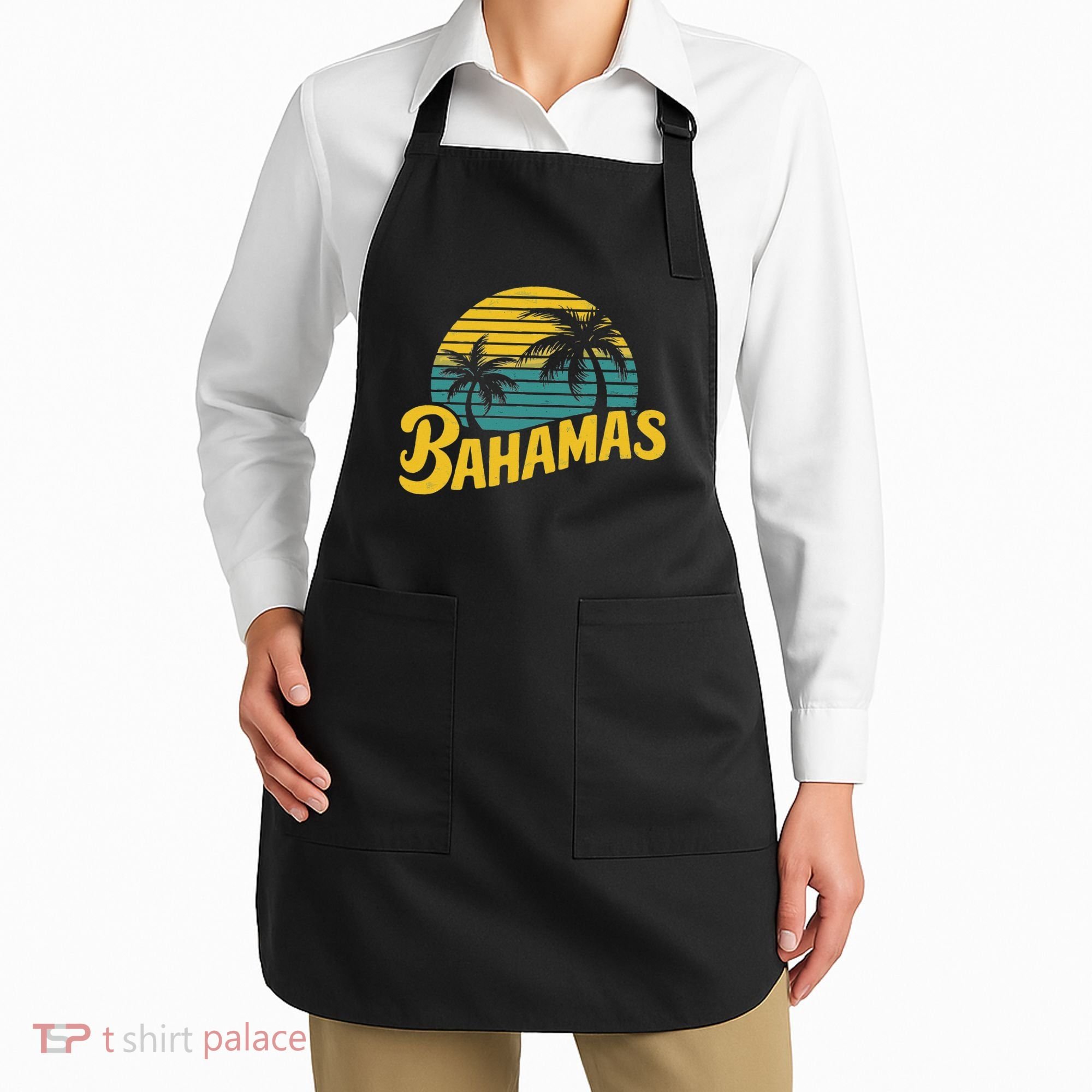 Bahamas Vacation Beach Palm Retro Tropical Apron