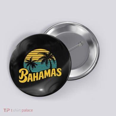 Bahamas Vacation Beach Palm Retro Tropical Button