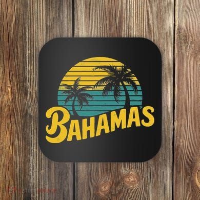 Bahamas Vacation Beach Palm Retro Tropical Coaster