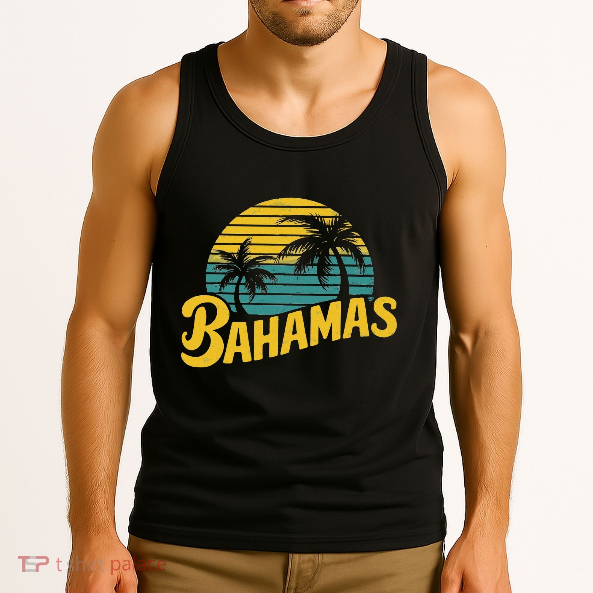 Bahamas Vacation Beach Palm Retro Tropical Tank Top