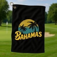 Bahamas Vacation Beach Palm Retro Tropical Golf Towel thumb 1
