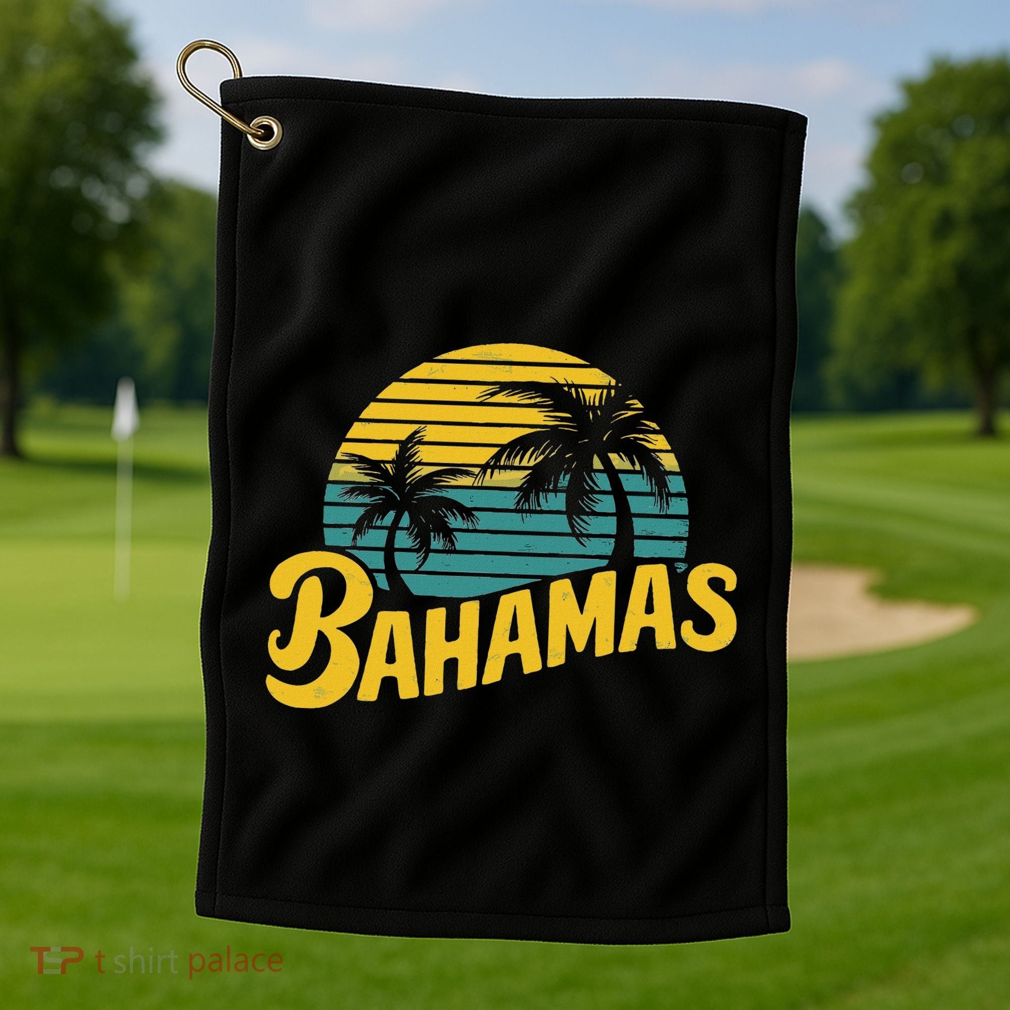 Bahamas Vacation Beach Palm Retro Tropical Golf Towel