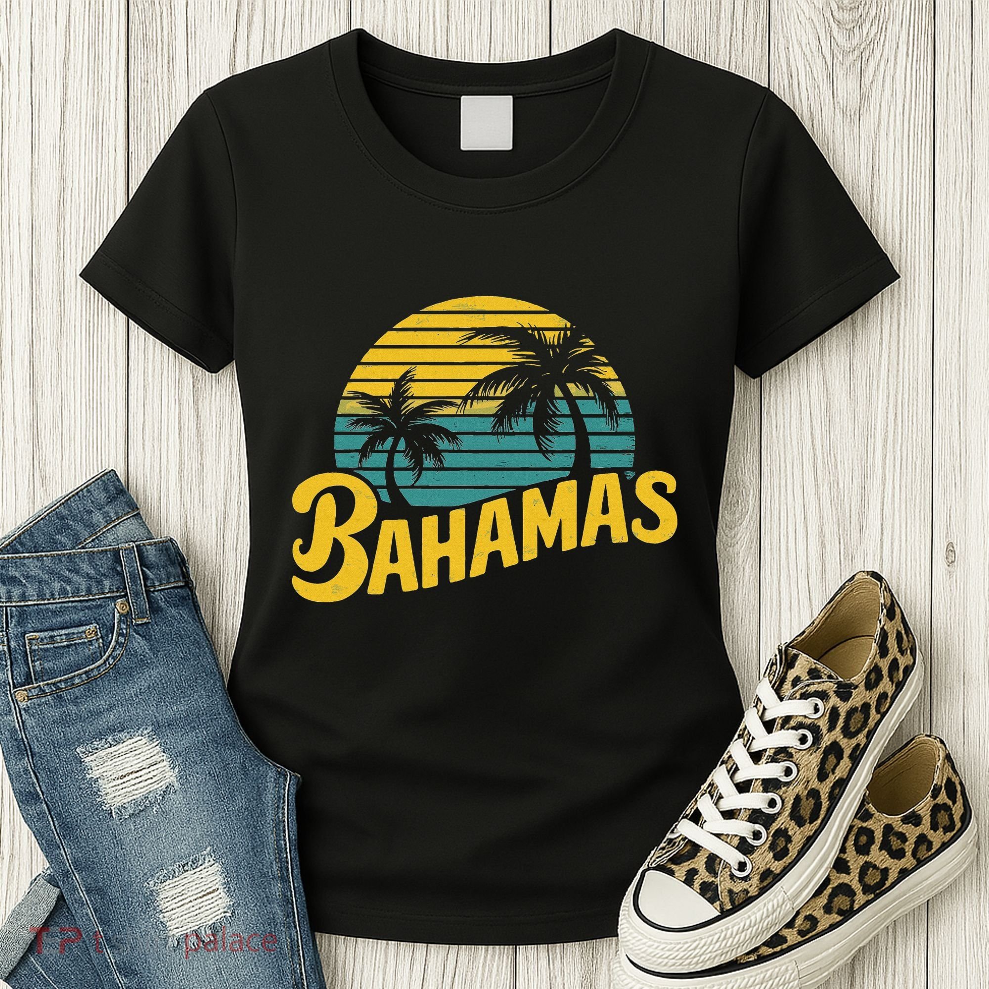 Bahamas Vacation Beach Palm Retro Tropical Women's T-Shirt