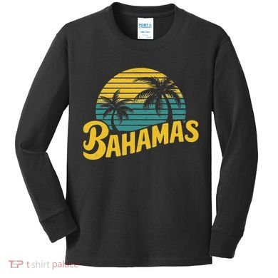 Bahamas Vacation Beach Palm Retro Tropical Kids Long Sleeve Shirt