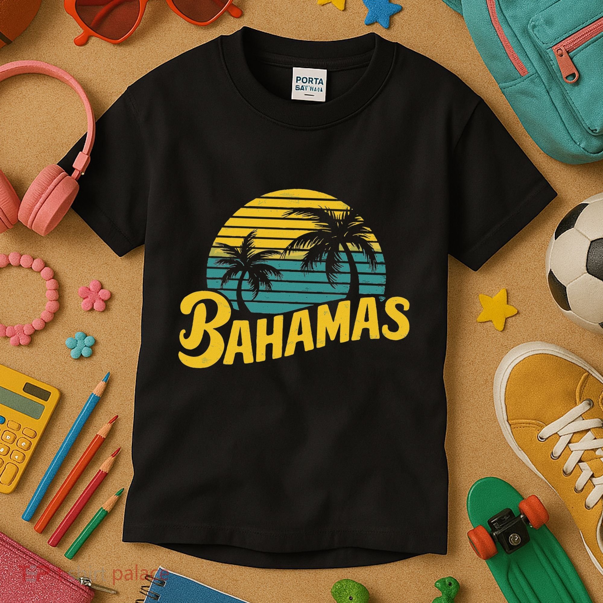 Bahamas Vacation Beach Palm Retro Tropical Kids T-Shirt