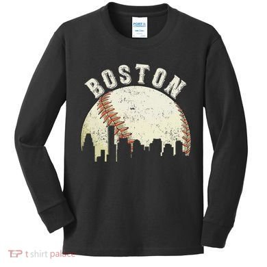 Boston Vintage Baseball Distressed Kids Long Sleeve Shirt
