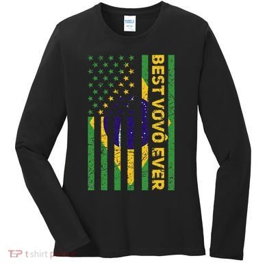 Best Vovô Brazil American Flag Women's Long Sleeve Shirt