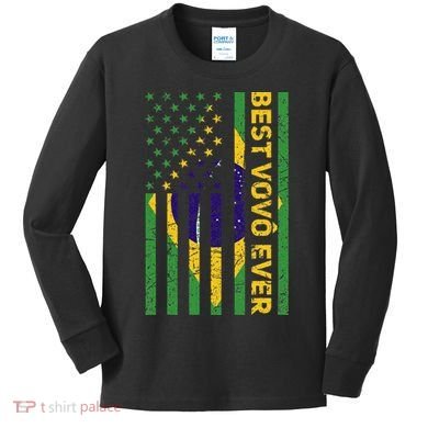 Best Vovô Brazil American Flag Kids Long Sleeve Shirt