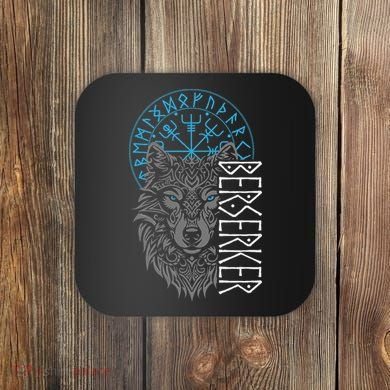 Berserker & Viking Compass Nordic Wolf Design  Coaster