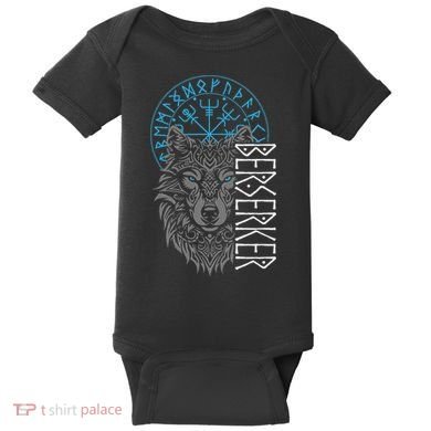 Berserker & Viking Compass Nordic Wolf Design  Baby Bodysuit
