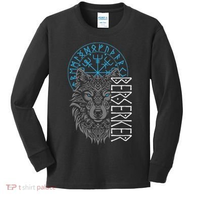 Berserker & Viking Compass Nordic Wolf Design  Kids Long Sleeve Shirt