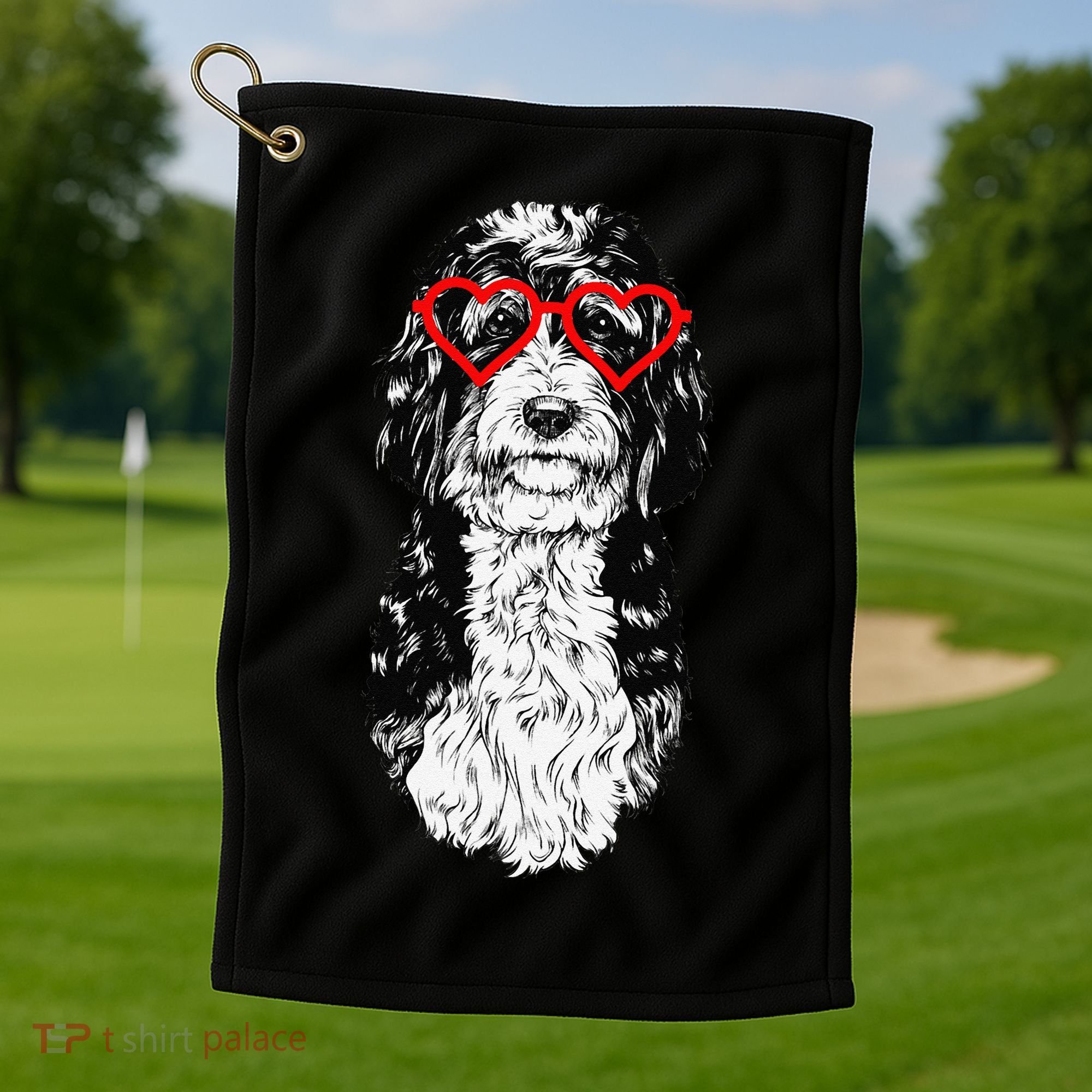 Bernedoodle Valentines Day Doodle Dog Mom Dog Lover Golf Towel