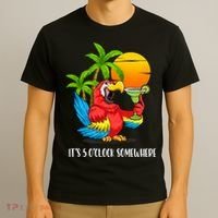 Beach Vacation Drinking Parrot ItS 5 OClock Somewhere T-Shirt thumb 3