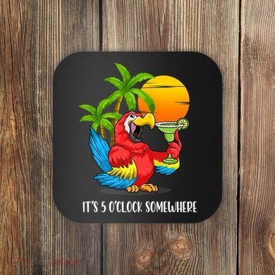 Beach Vacation Drinking Parrot ItS 5 OClock Somewhere Coaster