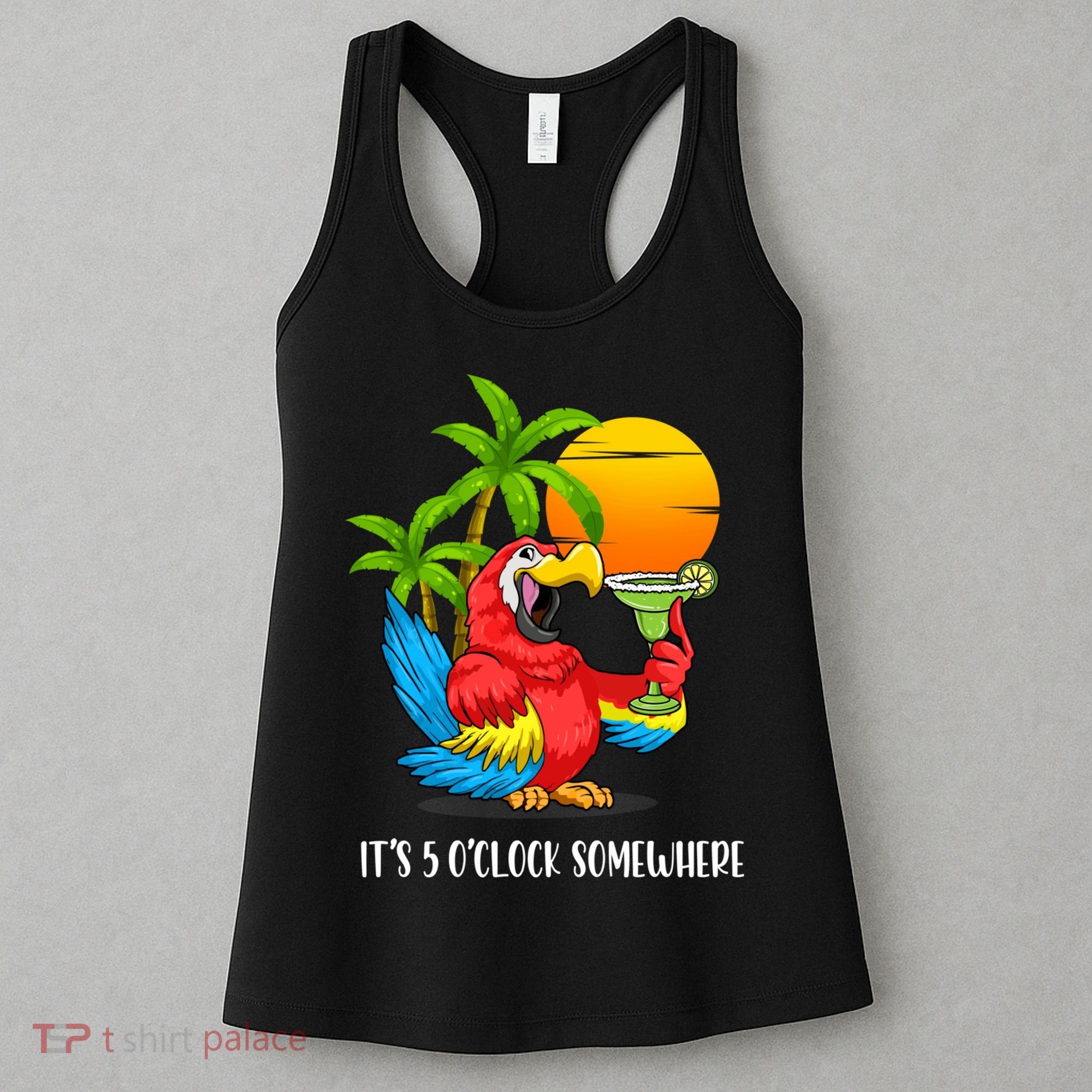 Beach Vacation Drinking Parrot ItS 5 OClock Somewhere Women's Tank Top