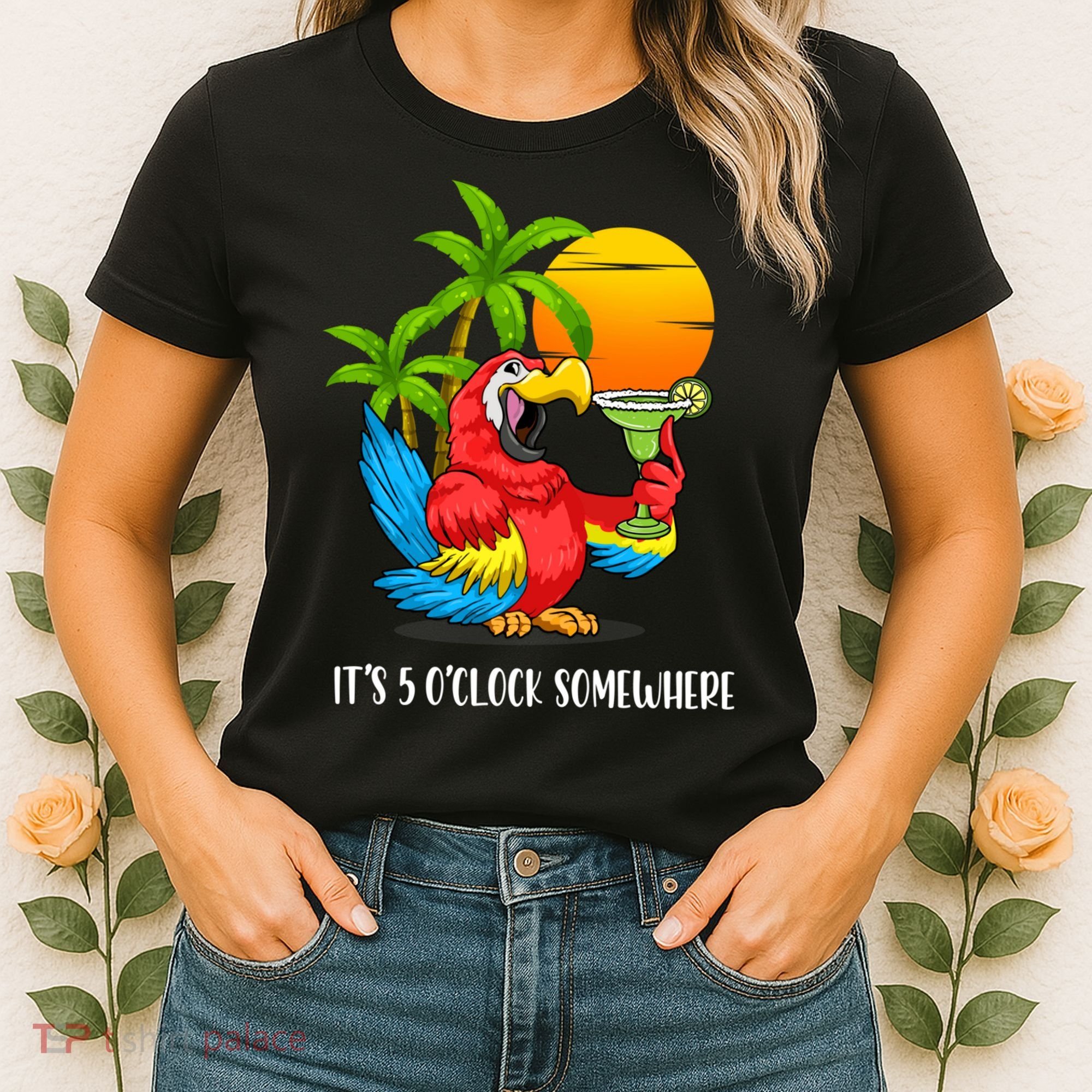 Beach Vacation Drinking Parrot ItS 5 OClock Somewhere Women's T-Shirt