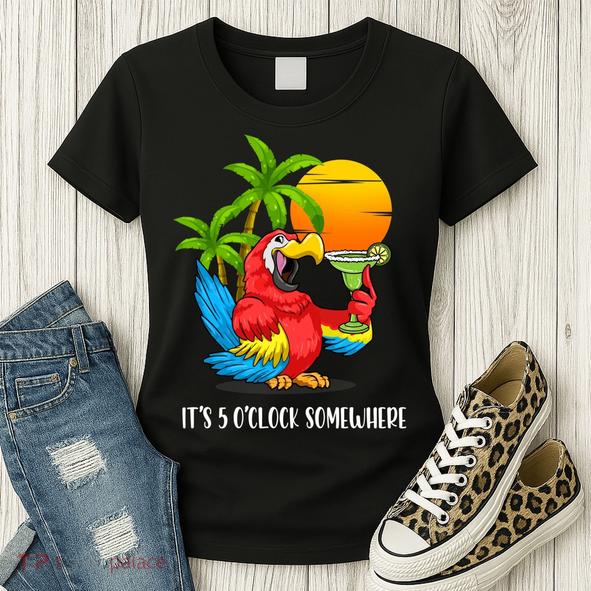 Beach Vacation Drinking Parrot ItS 5 OClock Somewhere Women's T-Shirt
