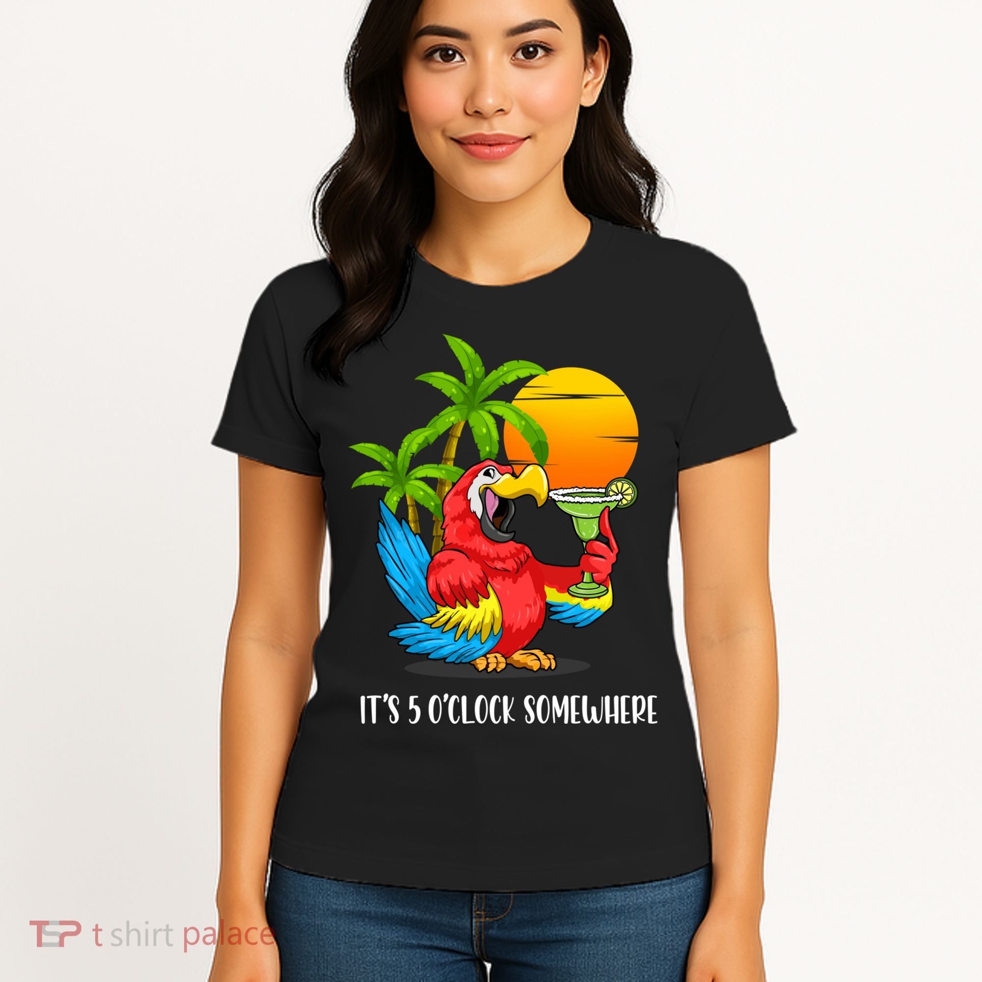 Beach Vacation Drinking Parrot ItS 5 OClock Somewhere Women's T-Shirt