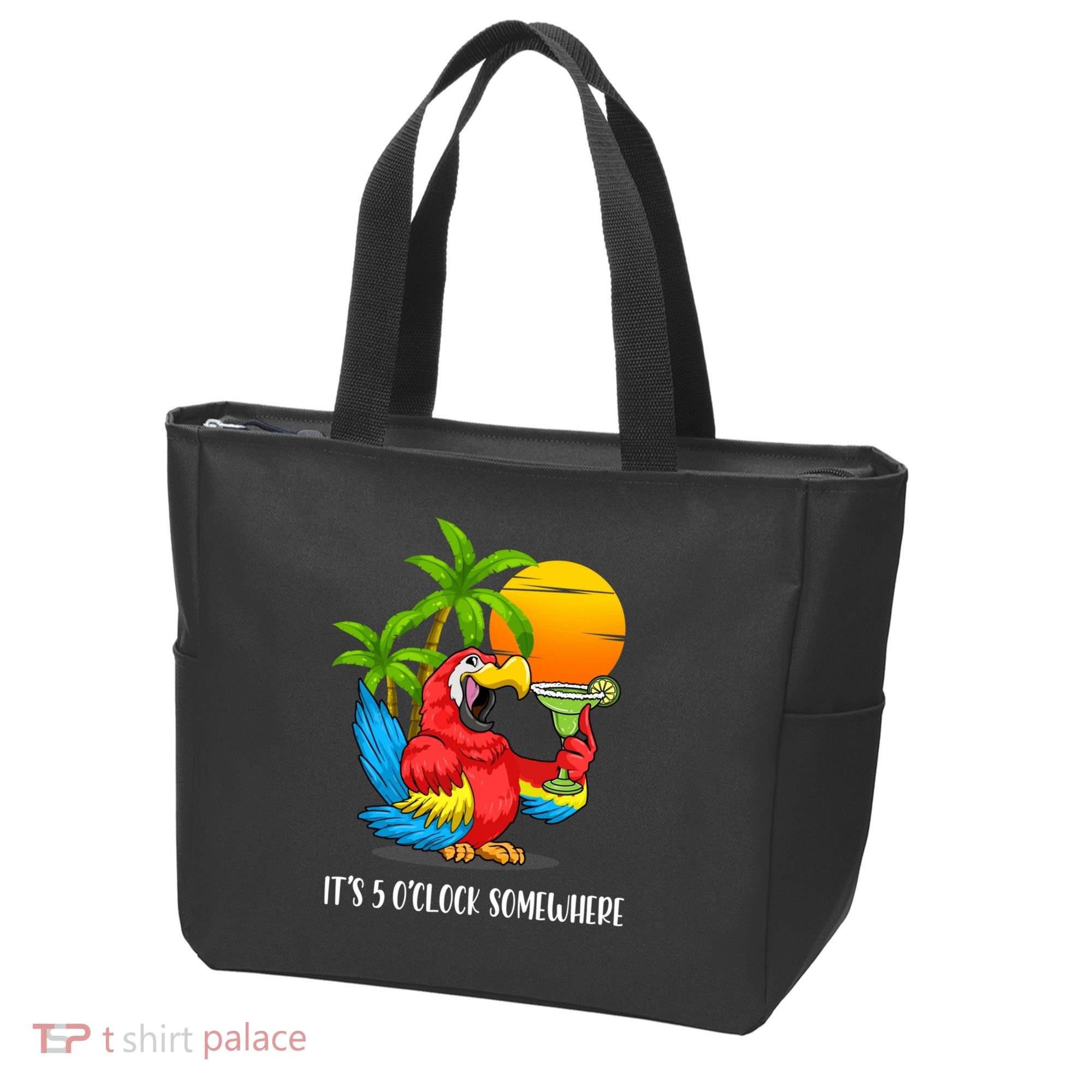 Beach Vacation Drinking Parrot ItS 5 OClock Somewhere Tote Bag