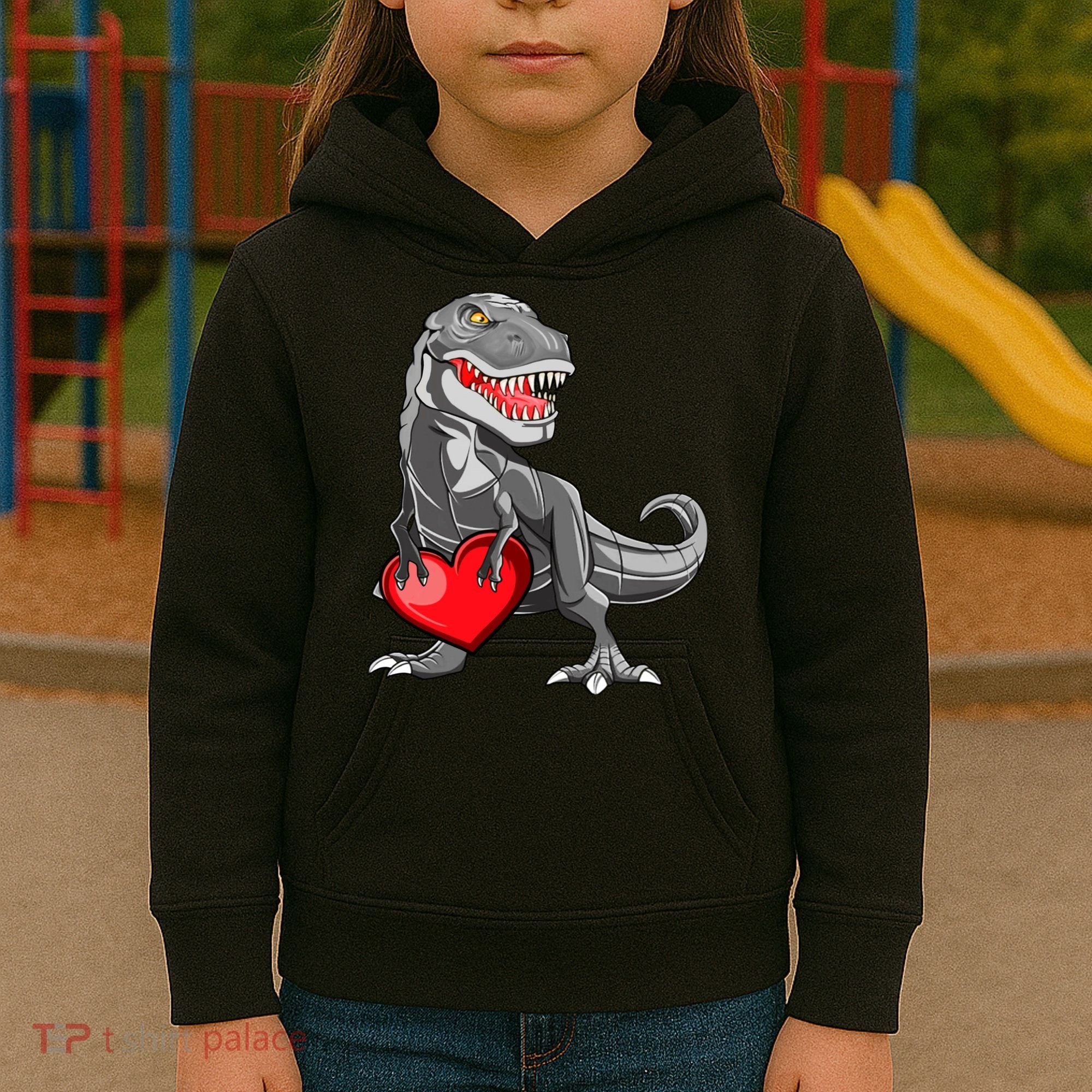 Boy Valentines Day Trex Dinosaur I Steal Hearts Kids Hoodie