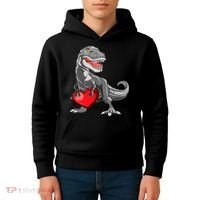 Boy Valentines Day Trex Dinosaur I Steal Hearts Kids Hoodie thumb 4