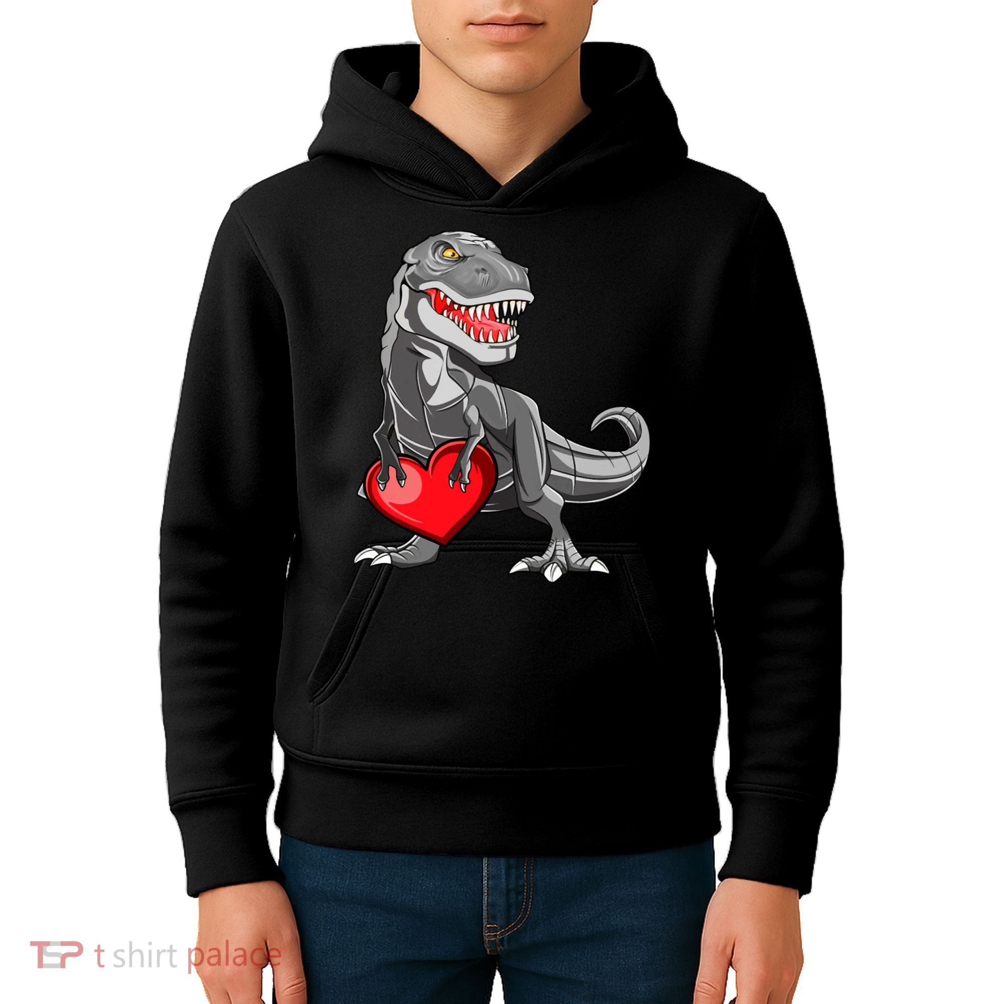 Boy Valentines Day Trex Dinosaur I Steal Hearts Kids Hoodie